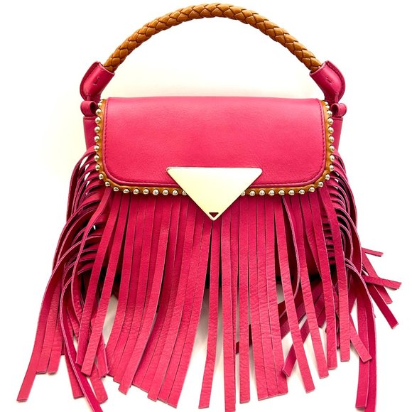 FINAL DROP! Sara Battaglia Studded Fringed Crossbody Leather Handbag NWOT - Picture 1 of 15